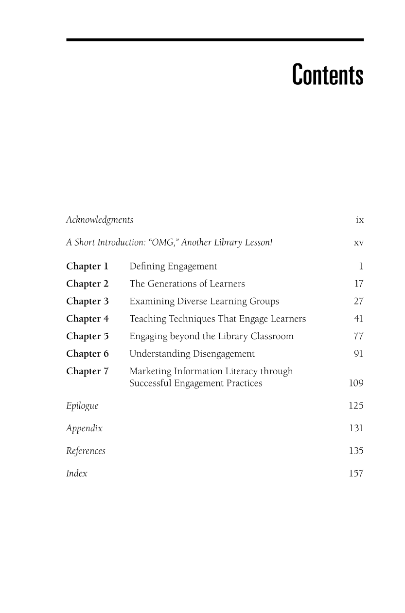 Engaging Diverse Learners: Teaching Strategies for Academic Librarians page vii