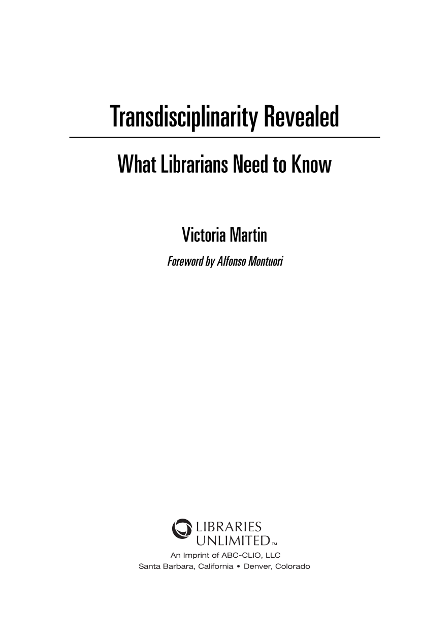 Transdisciplinarity Revealed: What Librarians Need to Know page iii1