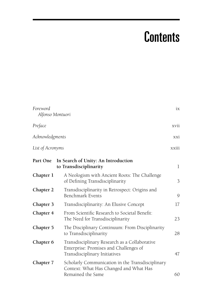 Transdisciplinarity Revealed: What Librarians Need to Know page vii1