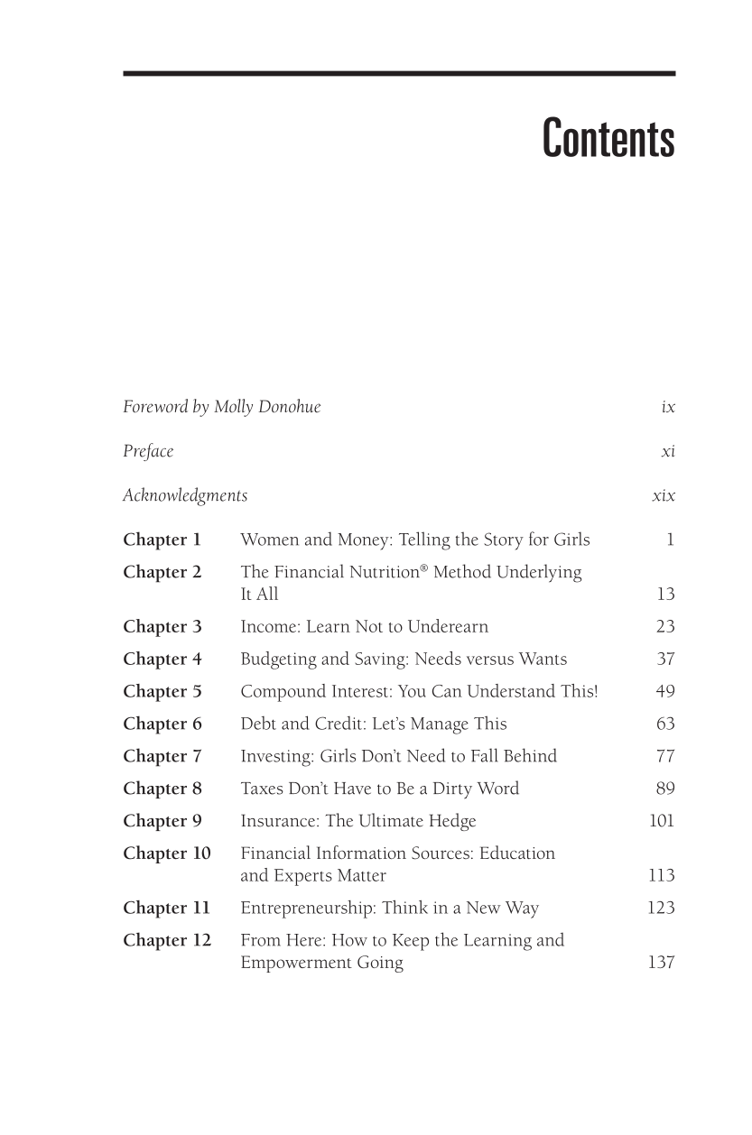 Financial Nutrition® for Young Women: How (and Why) to Teach Girls about Money page vii