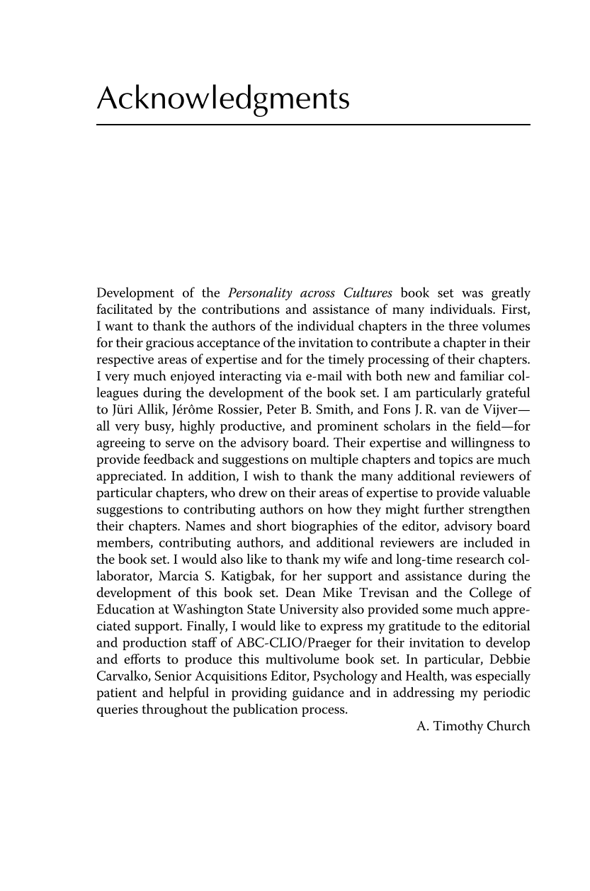 The Praeger Handbook of Personality Across Cultures [3 volumes] page xiii