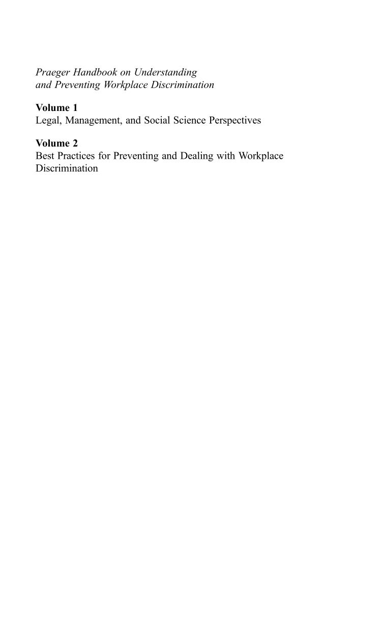 Praeger Handbook on Understanding and Preventing Workplace Discrimination [2 volumes] page Vol1:ii