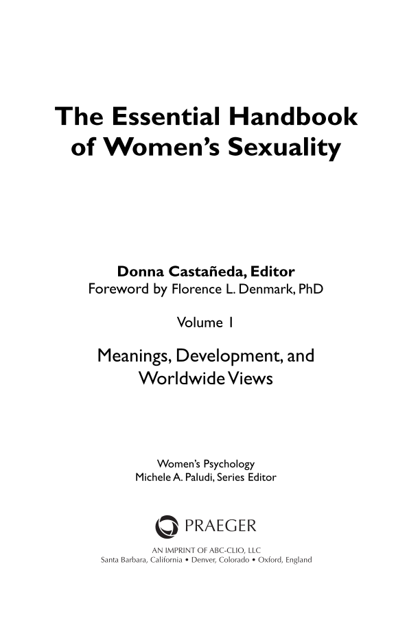 The Essential Handbook of Women's Sexuality [2 volumes] page iii