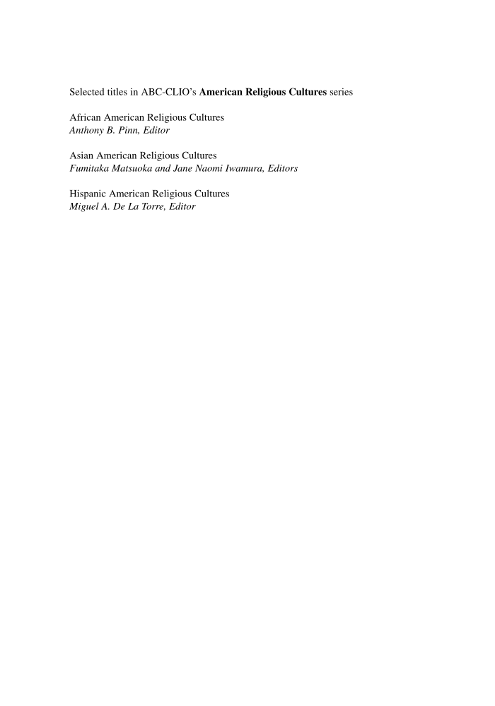 African American Religious Cultures [2 volumes] page ii
