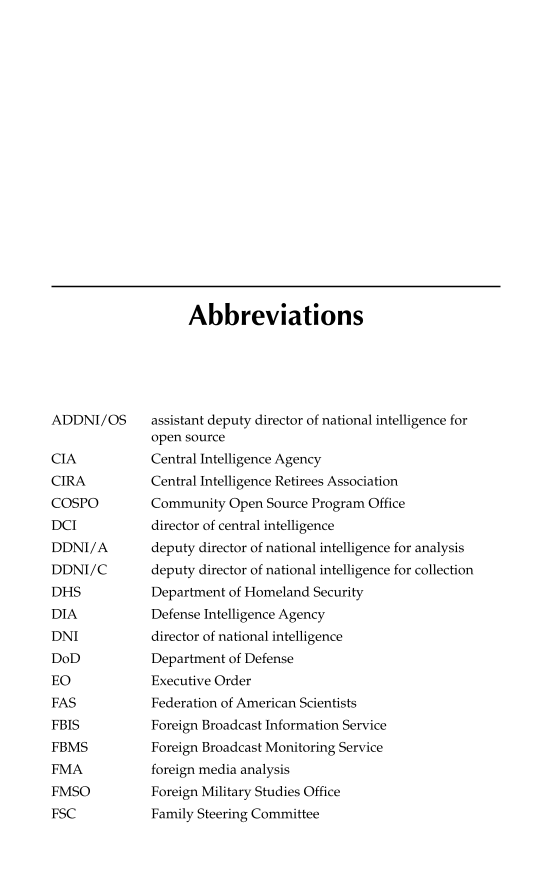No More Secrets: Open Source Information and the Reshaping of U.S. Intelligence page xvii