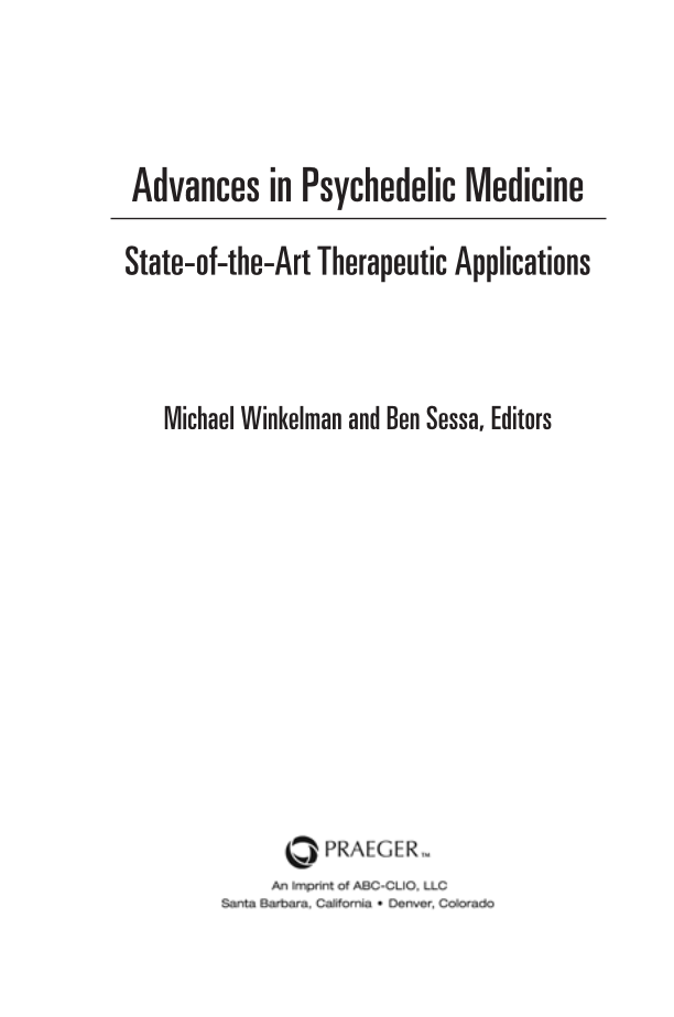 Advances in Psychedelic Medicine: State-of-the-Art Therapeutic Applications page iii
