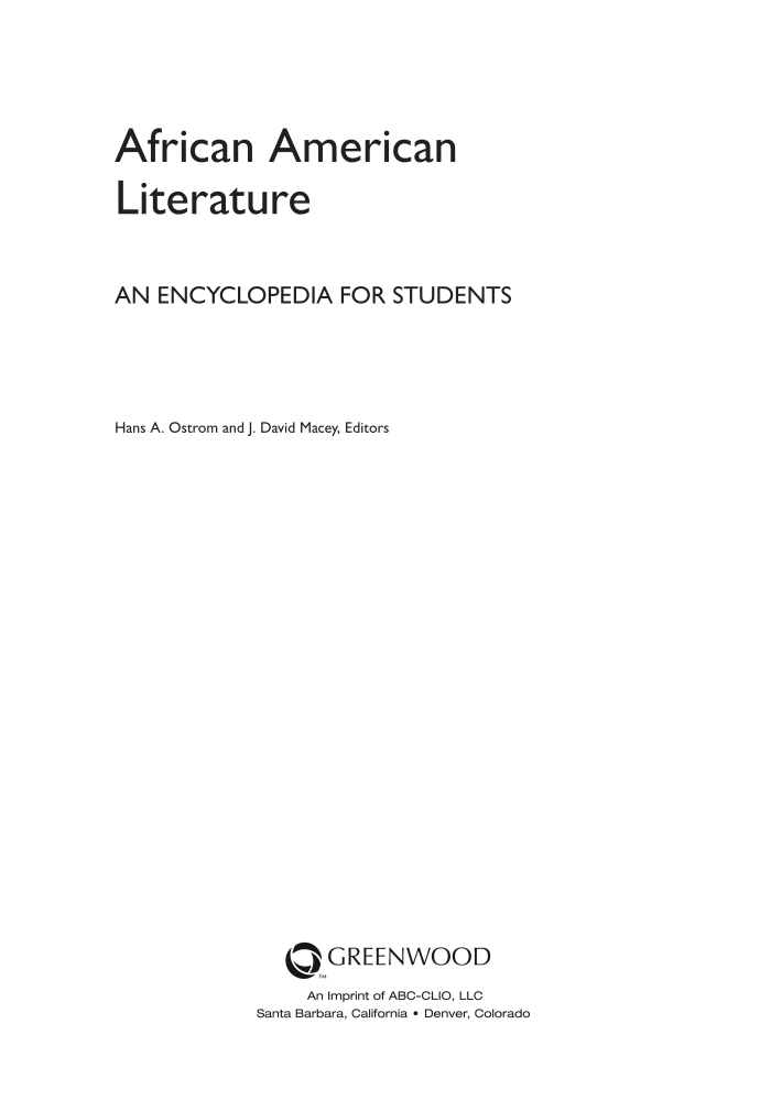 African American Literature: An Encyclopedia for Students page iii