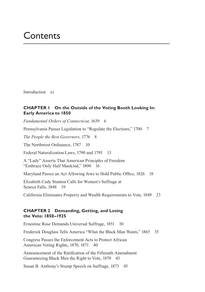 Voting Rights in America: Primary Documents in Context page v