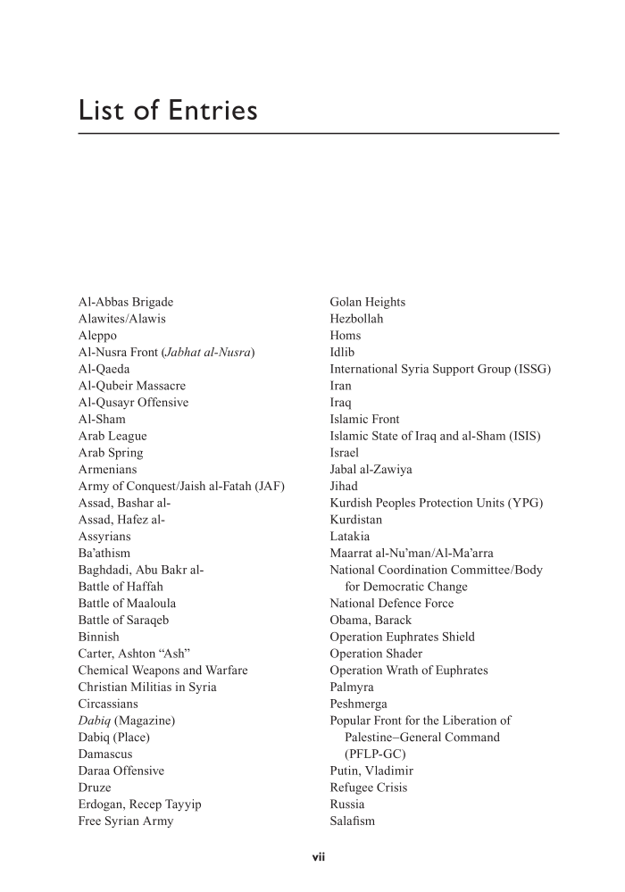 Syrian Civil War: The Essential Reference Guide page vii