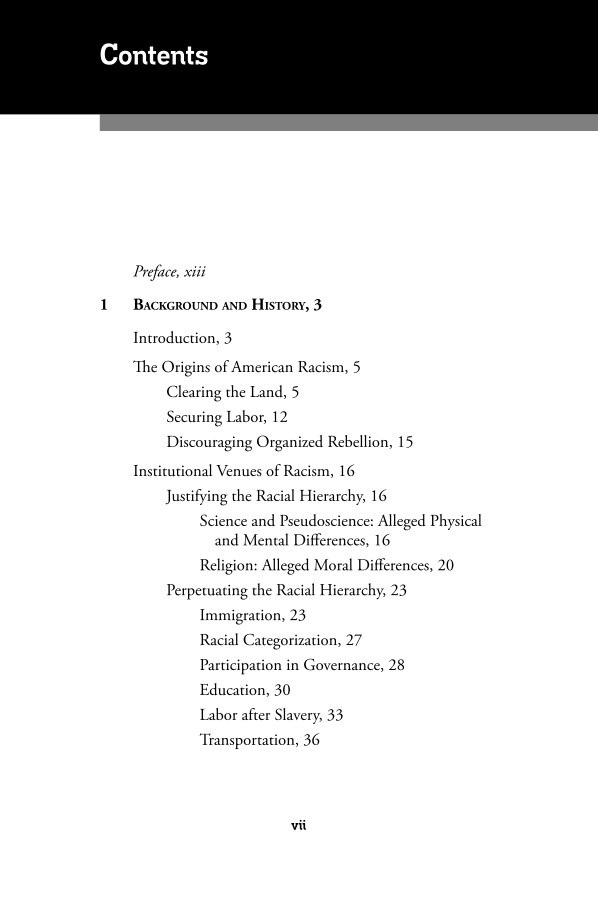 Racism in America: A Reference Handbook page vii