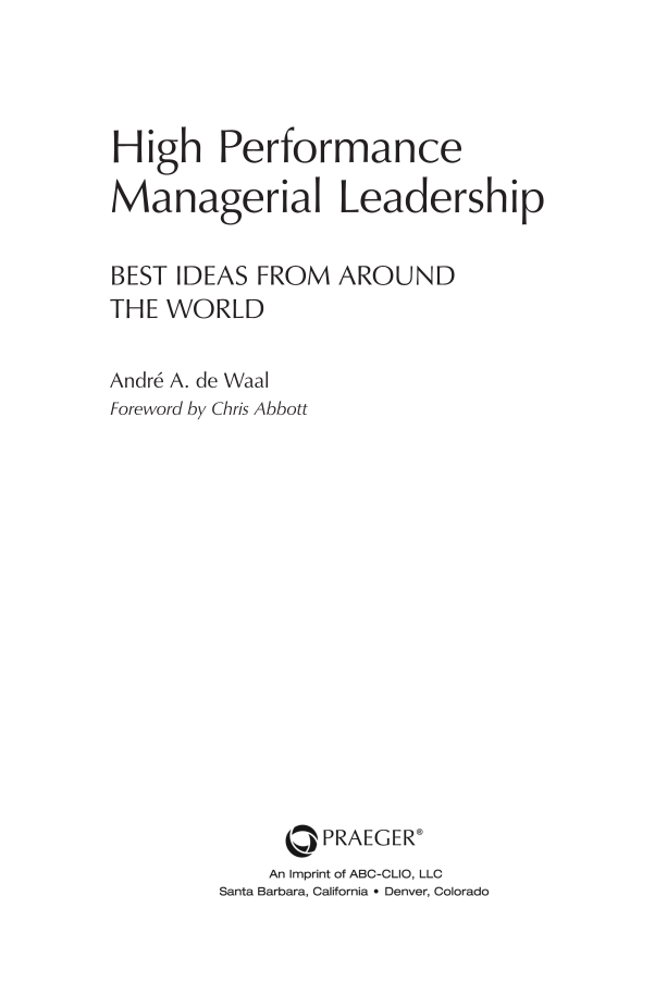 High Performance Managerial Leadership: Best Ideas from around the World page iii