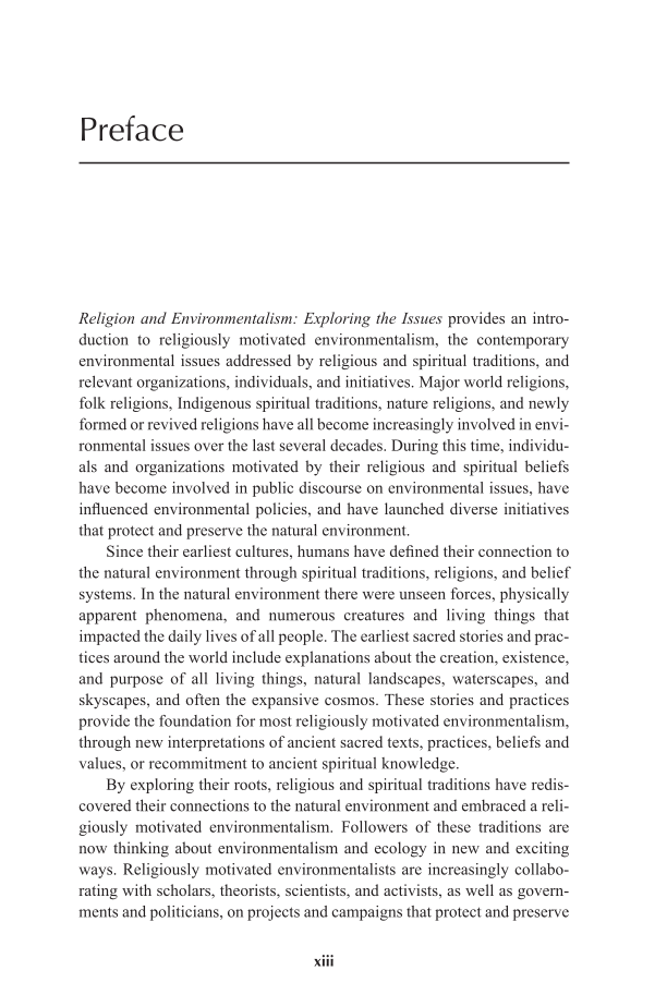 Religion and Environmentalism: Exploring the Issues page xiii