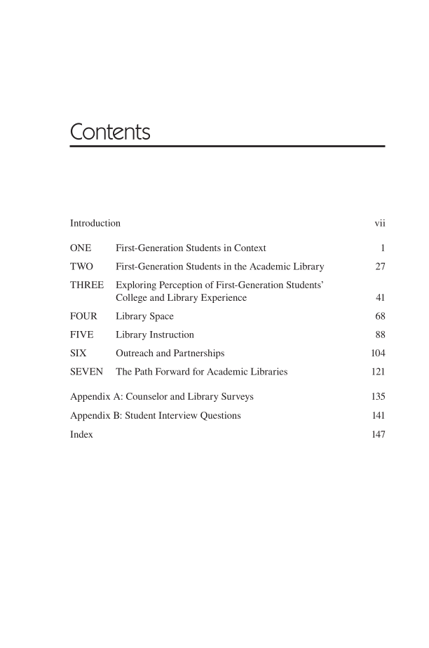 Academic Library Services for First-Generation Students page v