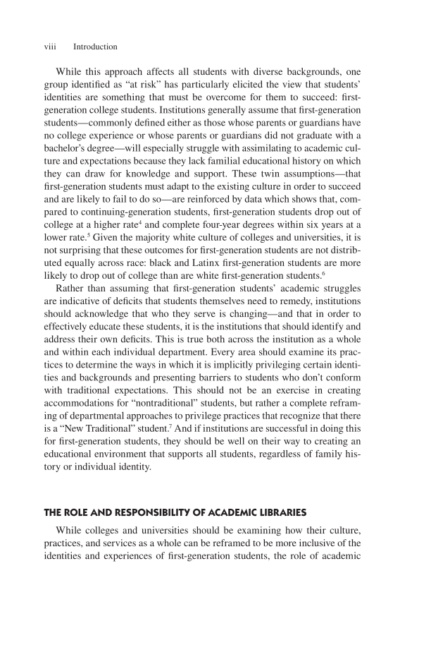 Academic Library Services for First-Generation Students page viii