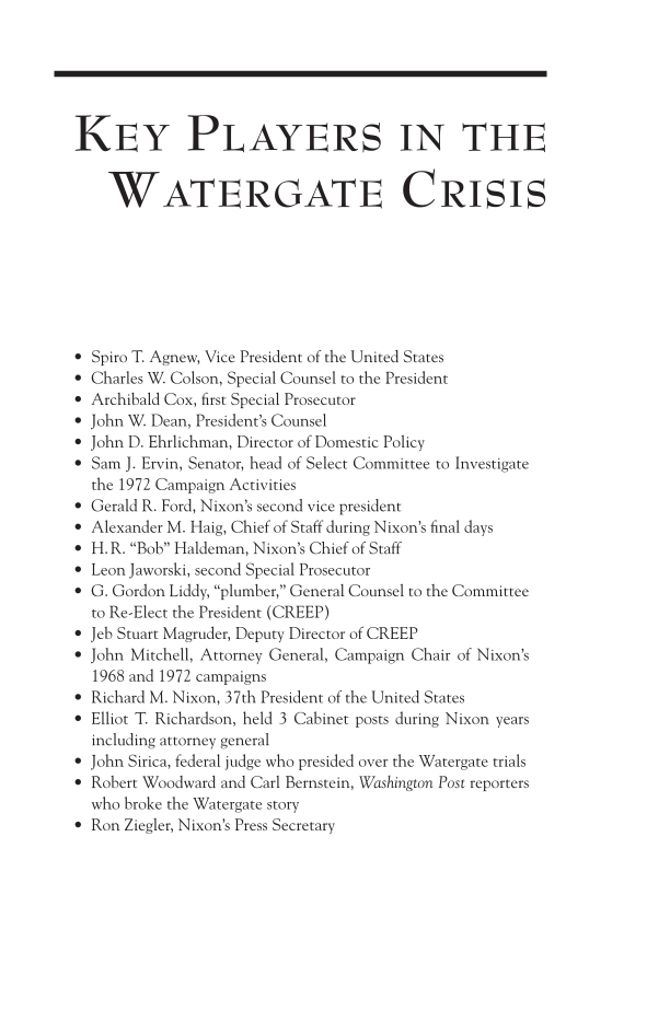 The Watergate Crisis: A Reference Guide, 2nd Edition page xix
