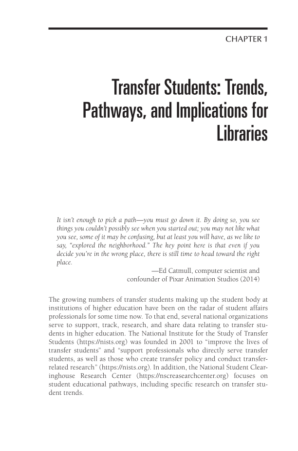 Supporting Transfer Student Success: The Essential Role of College and UNiversity Libraries page 1
