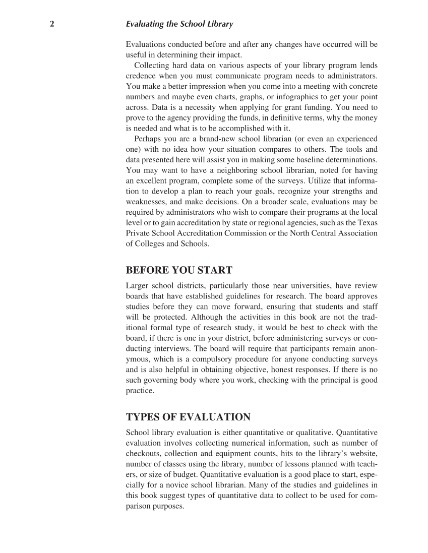 Evaluating the School Library: Analysis, Techniques, and Research Practices, 2nd Edition page 2