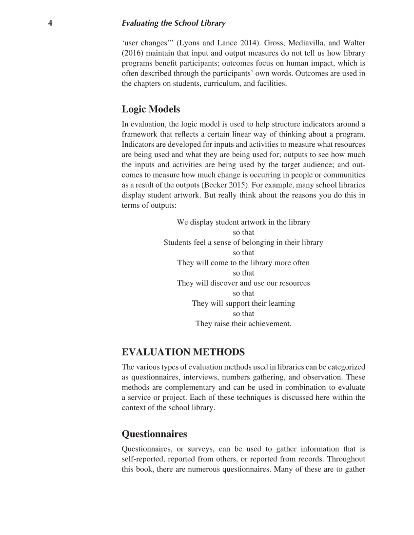 Evaluating the School Library: Analysis, Techniques, and Research Practices, 2nd Edition page 4