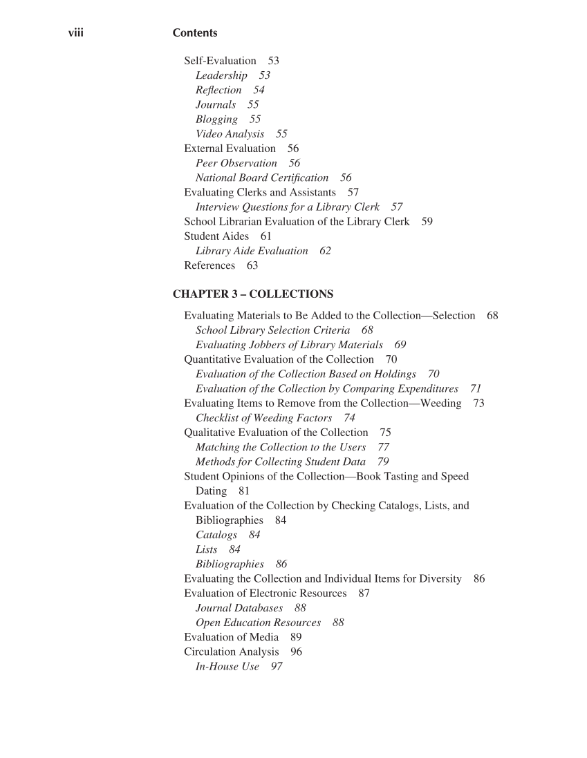 Evaluating the School Library: Analysis, Techniques, and Research Practices, 2nd Edition page viii