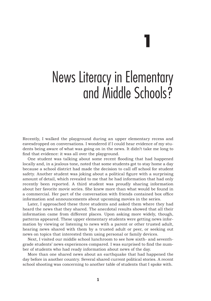 Building News Literacy: Lessons for Teaching Critical Thinking Skills in Elementary and Middle Schools page 1
