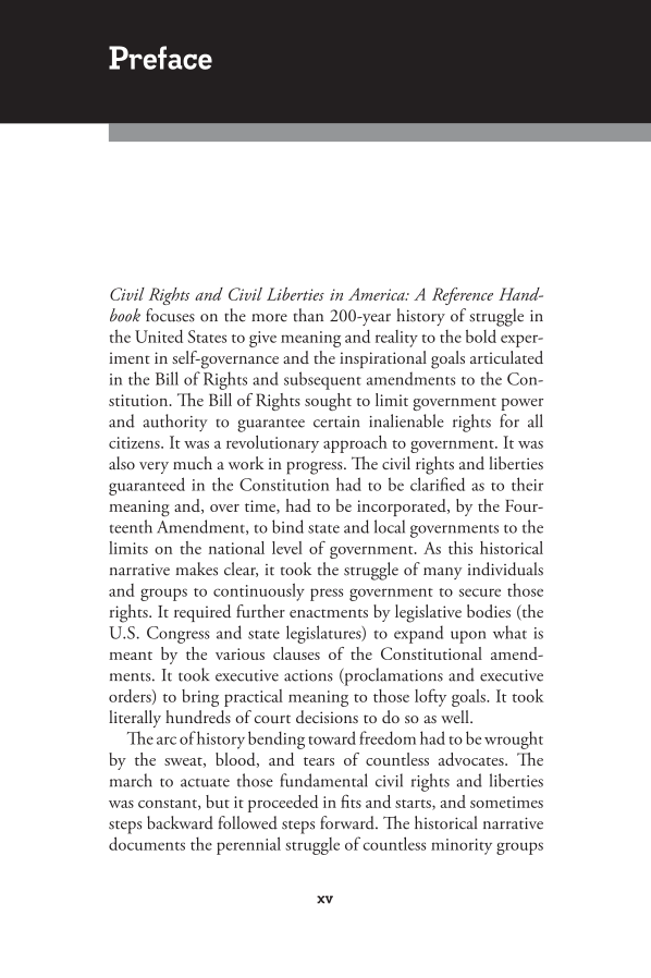 Civil Rights and Civil Liberties in America: A Reference Handbook page xv