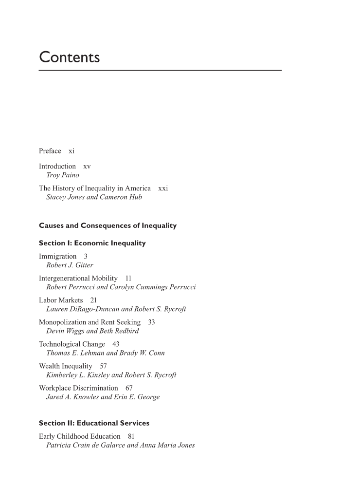 Inequality in America: Causes and Consequences page vii