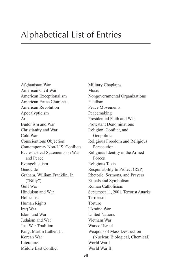 Religion and War: Exploring the Issues page vii