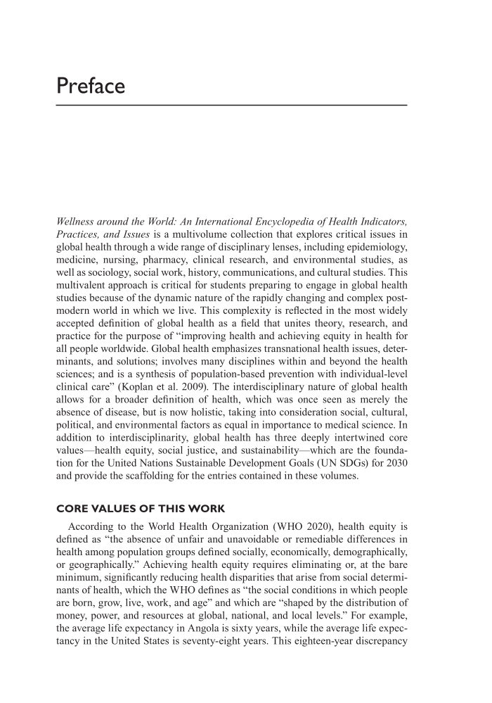 Wellness around the World: An International Encyclopedia of Health Indicators, Practices, and Issues [2 volumes] page 12