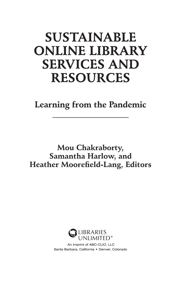 Sustainable Online Library Services and Resources: Learning from the Pandemic page iii